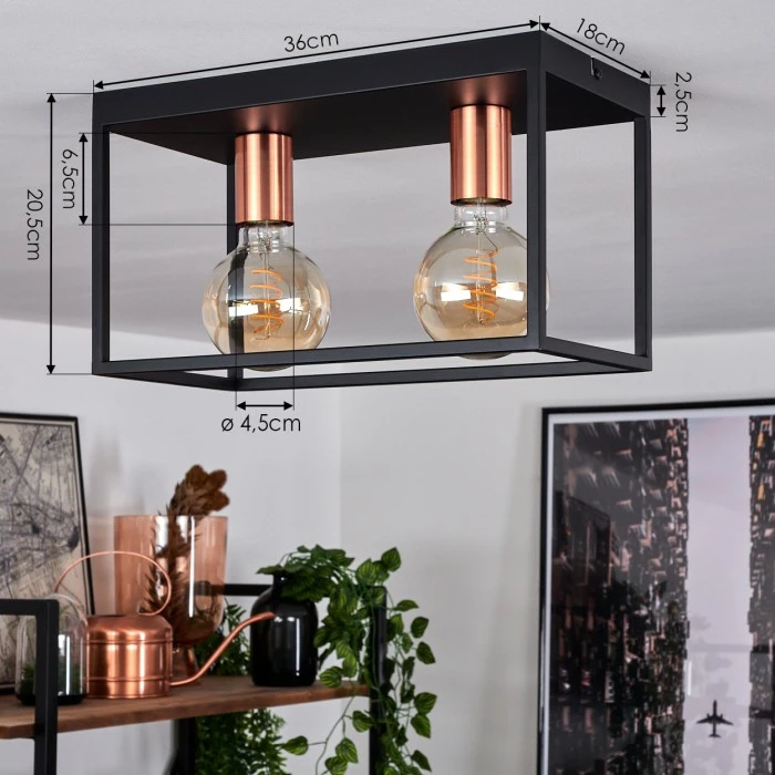 Hofstein Malao Deckenleuchte Schwarz, Gold, Roségold, 2-flammig – Bild 4