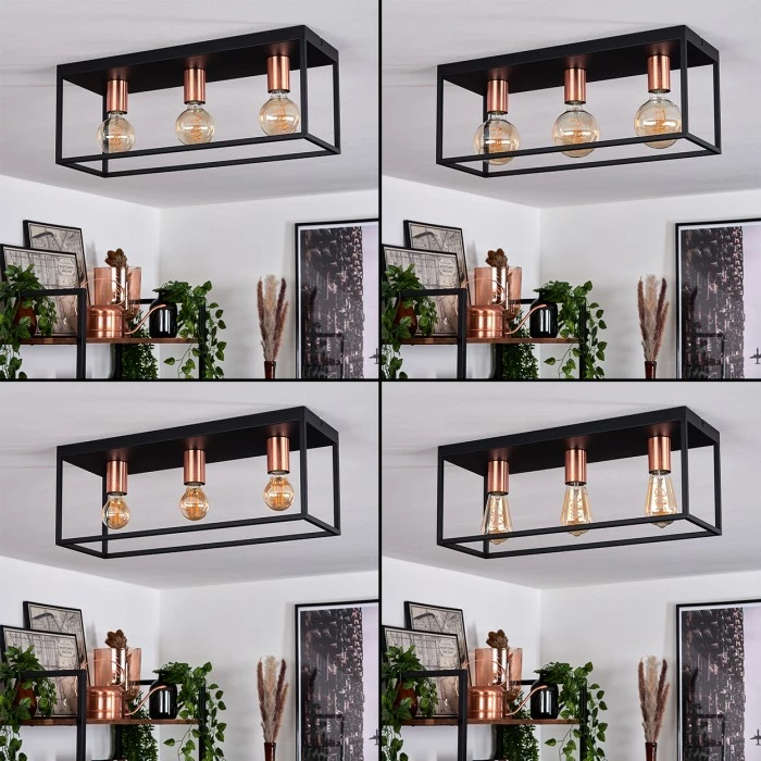 Hofstein Malao Deckenleuchte Schwarz, Roségold, 3-flammig – Bild 2