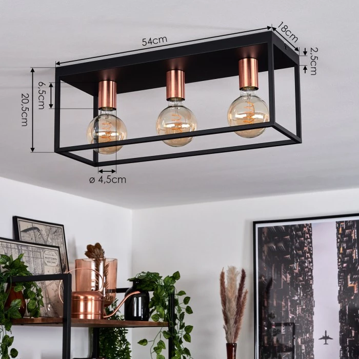 Hofstein Malao Deckenleuchte Schwarz, Roségold, 3-flammig – Bild 4