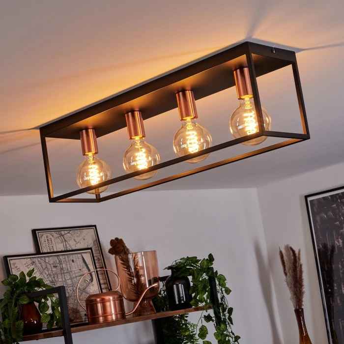 Hofstein Malao Deckenleuchte Schwarz, Roségold, 4-flammig