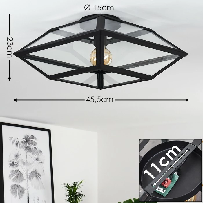 Hofstein Moraira Deckenleuchte Schwarz, 1-flammig – Bild 2