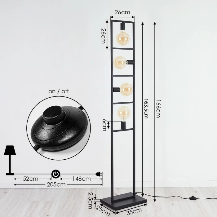 Hofstein Nanbong Stehleuchte Schwarz, 4-flammig – Bild 4