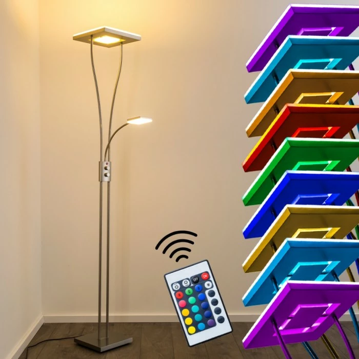 Hofstein Notigi Deckenfluter LED Nickel-Matt, 2-flammig, Fernbedienung, Farbwechsler – Bild 3