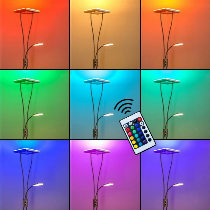 Hofstein Notigi Deckenfluter LED Nickel-Matt, 2-flammig, Fernbedienung, Farbwechsler – Bild 4