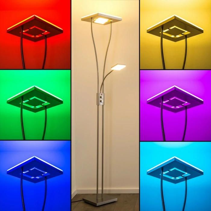 Hofstein Notigi Deckenfluter LED Nickel-Matt, 2-flammig, Fernbedienung, Farbwechsler – Bild 10