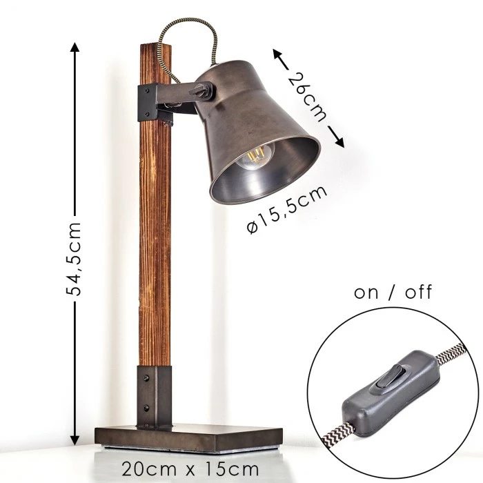 Hofstein Oksbol Tischleuchte Grau, Dunkelbraun, Stahl gebürstet, 1-flammig – Bild 2