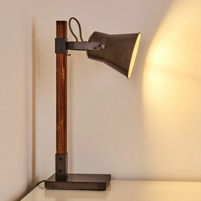 Hofstein Oksbol Tischleuchte Grau, Dunkelbraun, Stahl gebürstet, 1-flammig – Bild 15