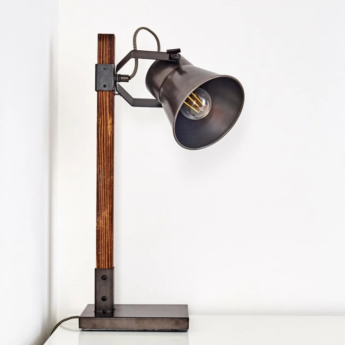 Hofstein Oksbol Tischleuchte Grau, Dunkelbraun, Stahl gebürstet, 1-flammig – Bild 16