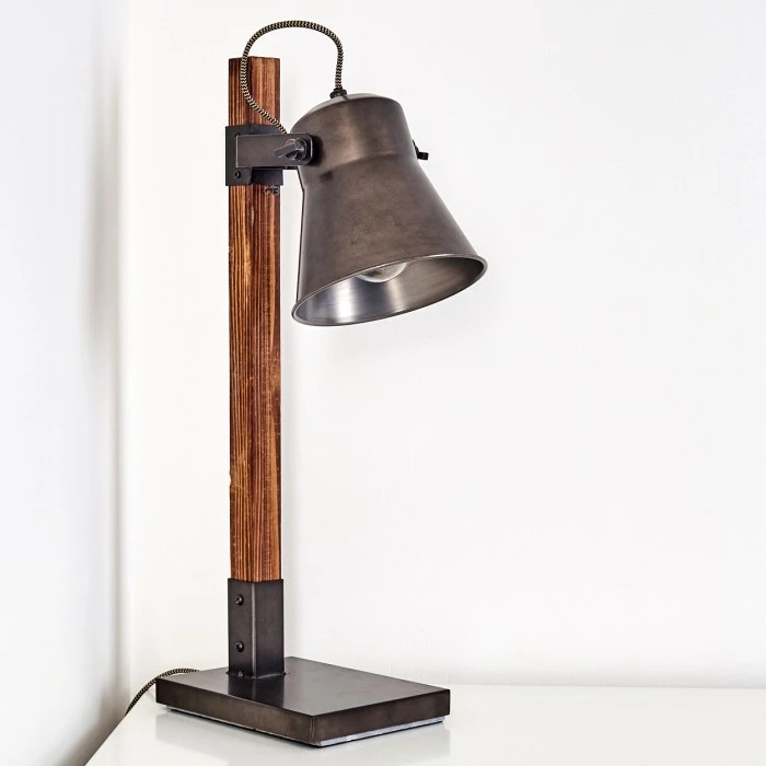 Hofstein Oksbol Tischleuchte Grau, Dunkelbraun, Stahl gebürstet, 1-flammig – Bild 17