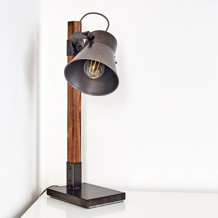 Hofstein Oksbol Tischleuchte Grau, Dunkelbraun, Stahl gebürstet, 1-flammig – Bild 5