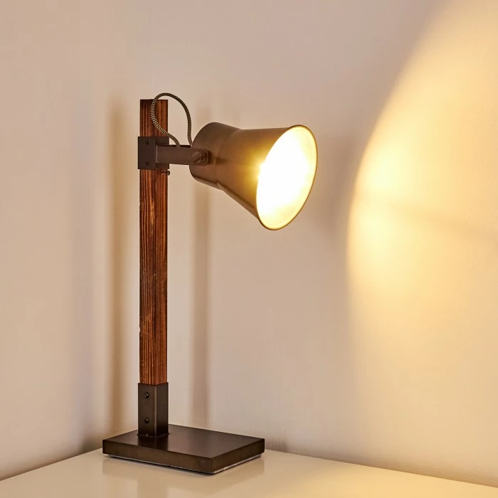 Hofstein Oksbol Tischleuchte Grau, Dunkelbraun, Stahl gebürstet, 1-flammig – Bild 6