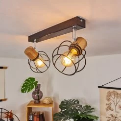 Hofstein Orkanger Deckenleuchte Chrom, Schwarz, Naturfarben, 2-flammig