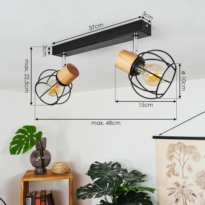 Hofstein Orkanger Deckenleuchte Chrom, Schwarz, Naturfarben, 2-flammig – Bild 4