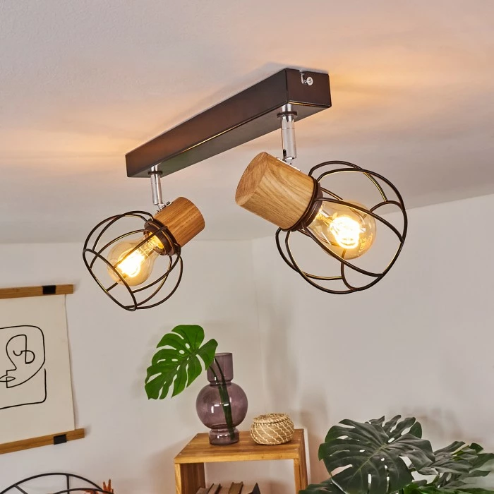 Hofstein Orkanger Deckenleuchte Chrom, Schwarz, Naturfarben, 2-flammig – Bild 9