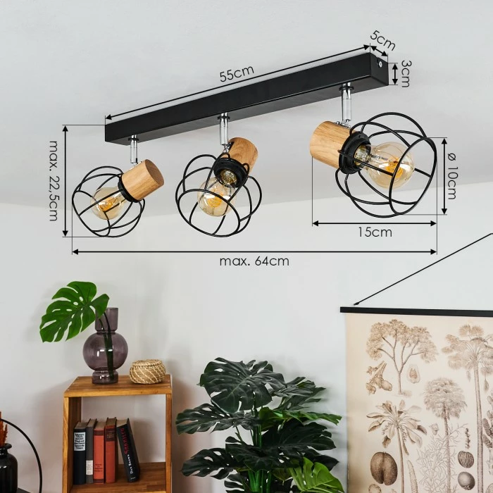 Hofstein Orkanger Deckenleuchte Chrom, Schwarz, Naturfarben, 3-flammig – Bild 4