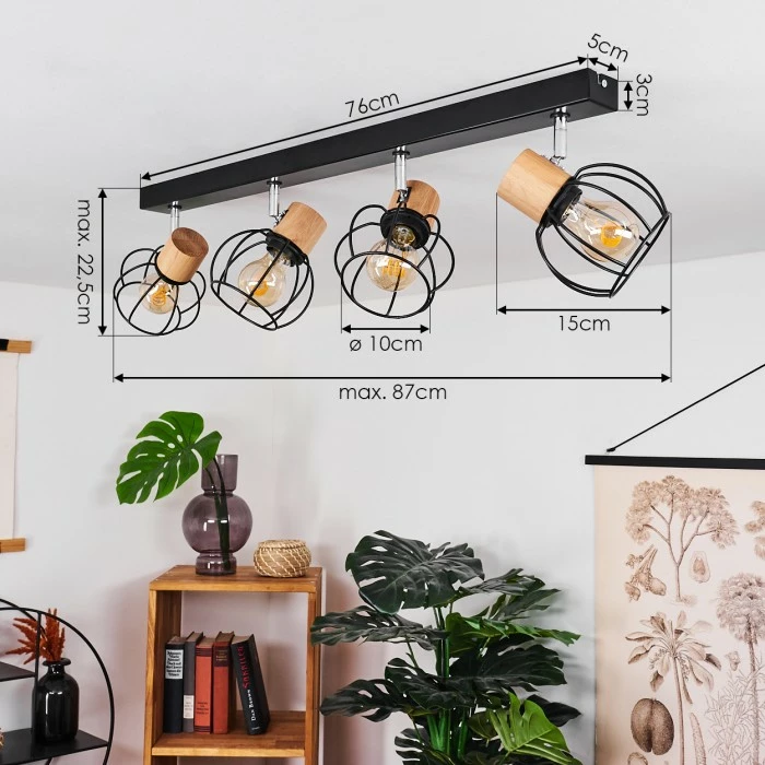Hofstein Orkanger Deckenleuchte Chrom, Schwarz, Naturfarben, 4-flammig – Bild 4