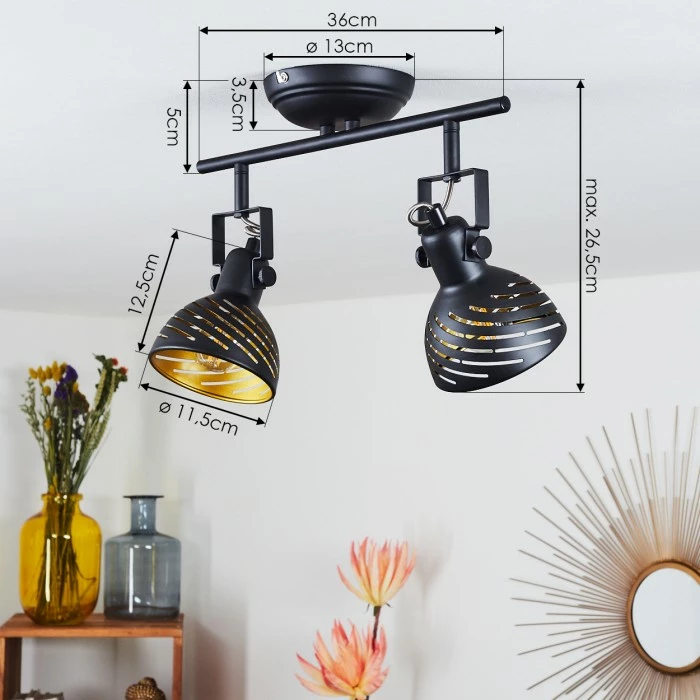 Hofstein Osina Deckenleuchte Schwarz, 2-flammig – Bild 4