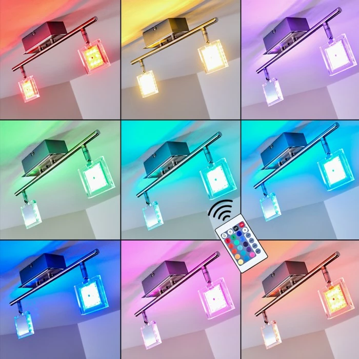 Hofstein Oxford Deckenleuchte LED Chrom, 2-flammig, Fernbedienung, Farbwechsler – Bild 3