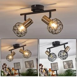 Hofstein Palmira Deckenleuchte Messing, Schwarz, 2-flammig