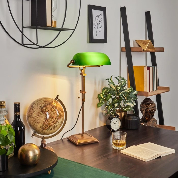 Hofstein Ragaz Bankerlampe Bronze, 1-flammig