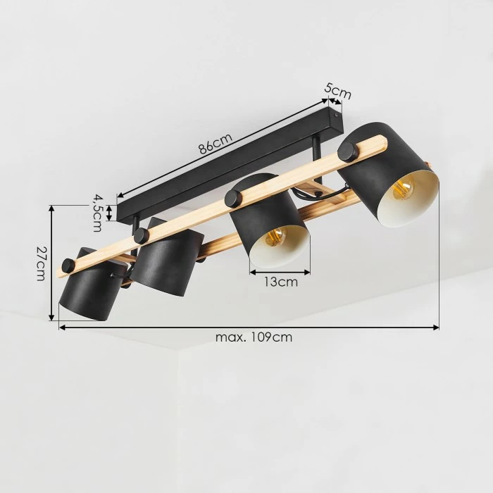 Hofstein Rebbenas Deckenleuchte Schwarz, Naturfarben, 4-flammig – Bild 4