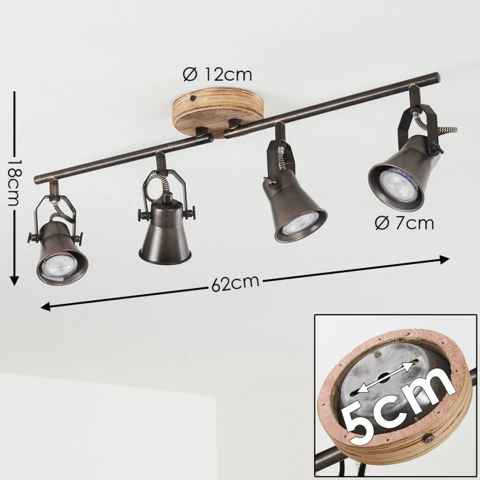 Hofstein Skodsbol Deckenleuchte Grau, Hellbraun, Stahl gebürstet, 4-flammig – Bild 2