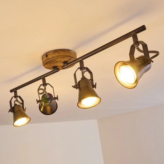 Hofstein Skodsbol Deckenleuchte Grau, Hellbraun, Stahl gebürstet, 4-flammig – Bild 11