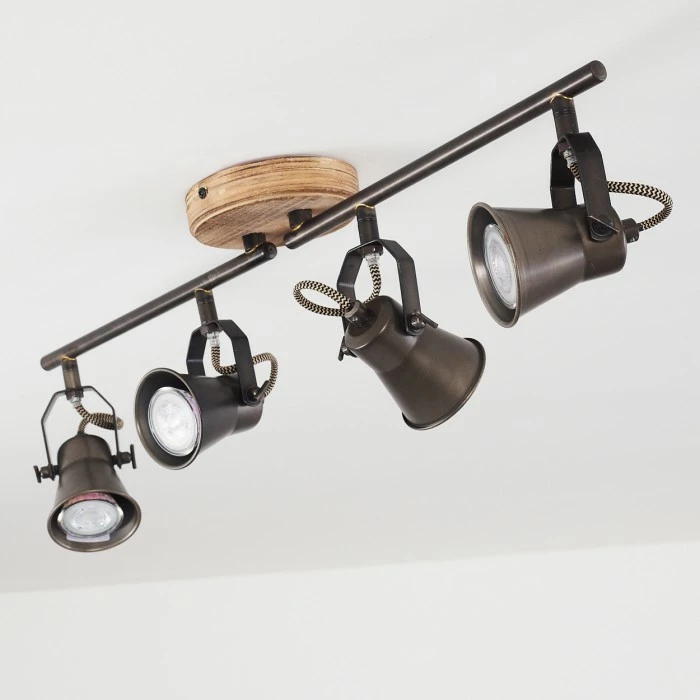 Hofstein Skodsbol Deckenleuchte Grau, Hellbraun, Stahl gebürstet, 4-flammig – Bild 12