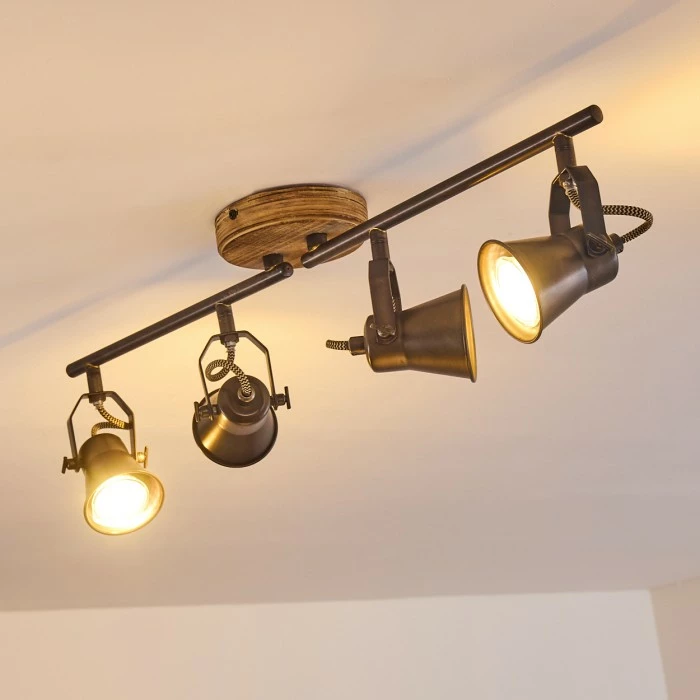 Hofstein Skodsbol Deckenleuchte Grau, Hellbraun, Stahl gebürstet, 4-flammig – Bild 14