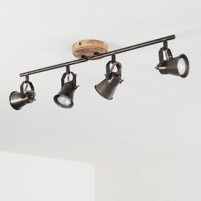 Hofstein Skodsbol Deckenleuchte Grau, Hellbraun, Stahl gebürstet, 4-flammig – Bild 15