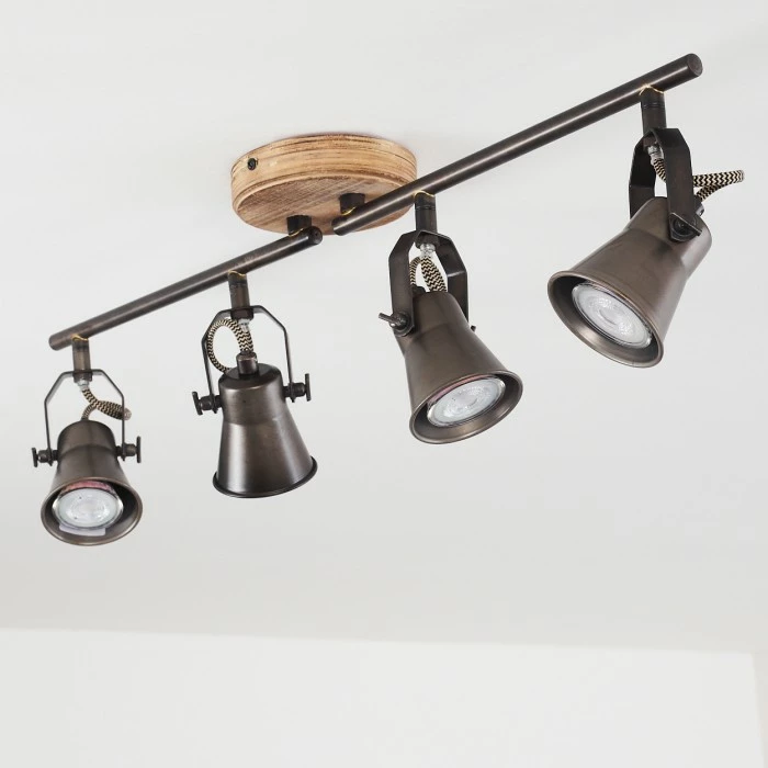 Hofstein Skodsbol Deckenleuchte Grau, Hellbraun, Stahl gebürstet, 4-flammig – Bild 18