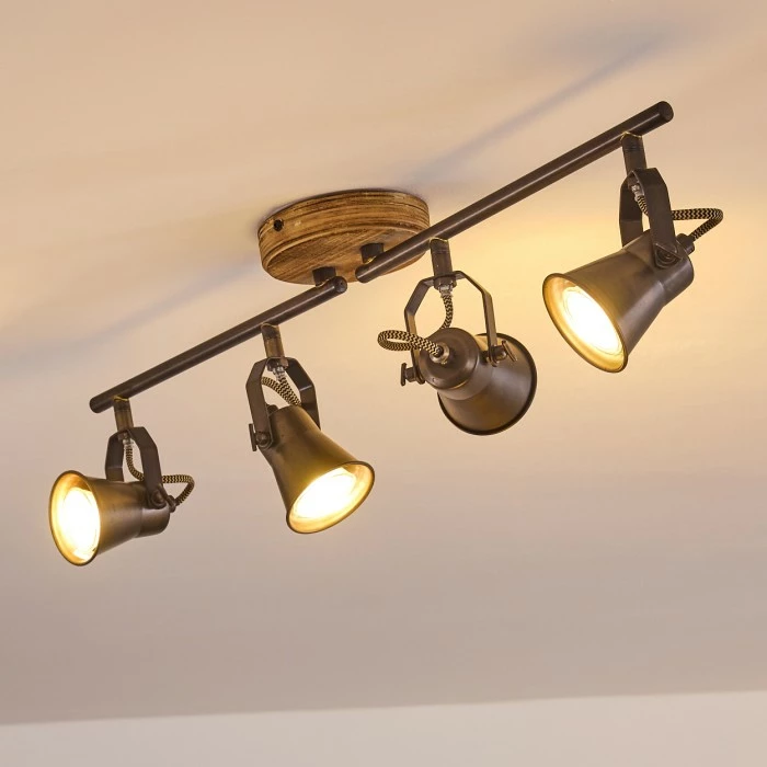 Hofstein Skodsbol Deckenleuchte Grau, Hellbraun, Stahl gebürstet, 4-flammig – Bild 19