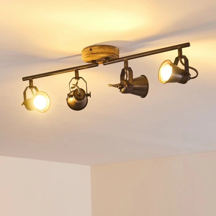 Hofstein Skodsbol Deckenleuchte Grau, Hellbraun, Stahl gebürstet, 4-flammig – Bild 6