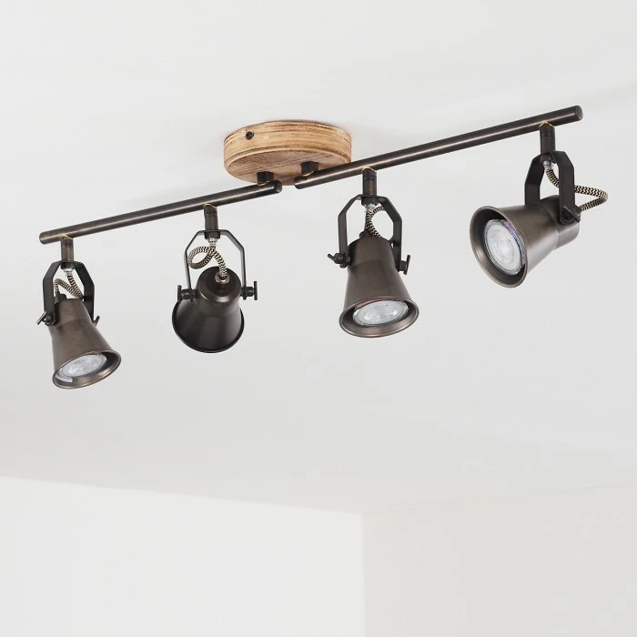 Hofstein Skodsbol Deckenleuchte Grau, Hellbraun, Stahl gebürstet, 4-flammig – Bild 8