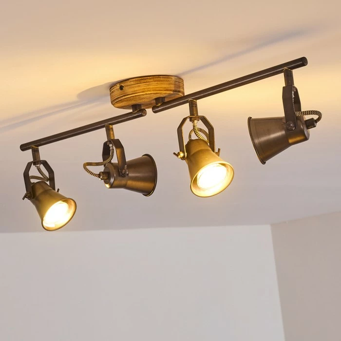 Hofstein Skodsbol Deckenleuchte Grau, Hellbraun, Stahl gebürstet, 4-flammig – Bild 10