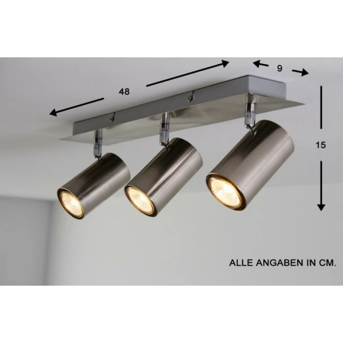 Trio Leuchten MARLEY Deckenleuchte Nickel-Matt, Edelstahl, 3-flammig – Bild 2