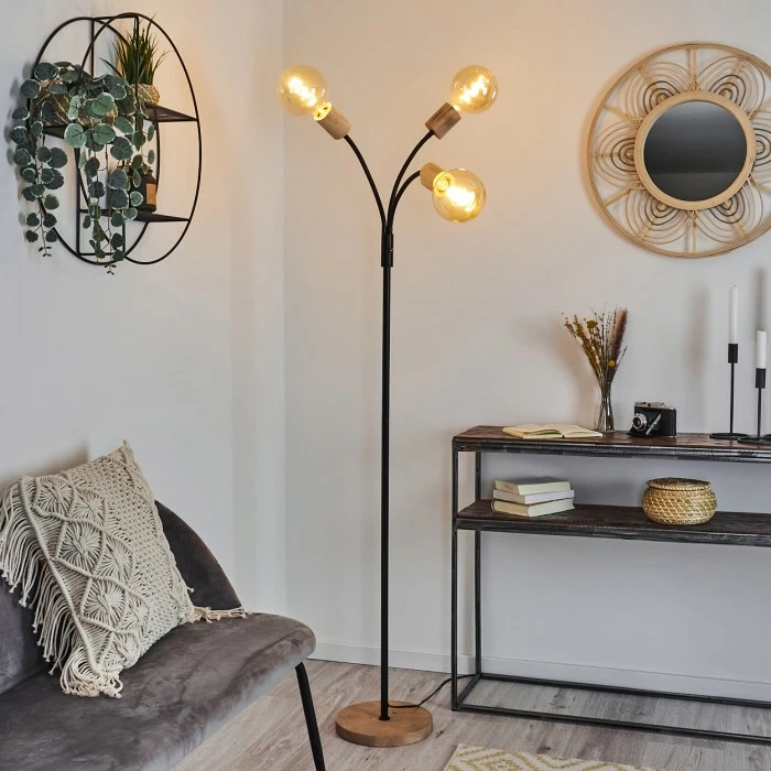 Hofstein Vasanello Stehleuchte Schwarz, Braun, 3-flammig