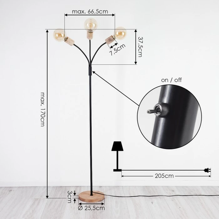 Hofstein Vasanello Stehleuchte Schwarz, Braun, 3-flammig – Bild 4