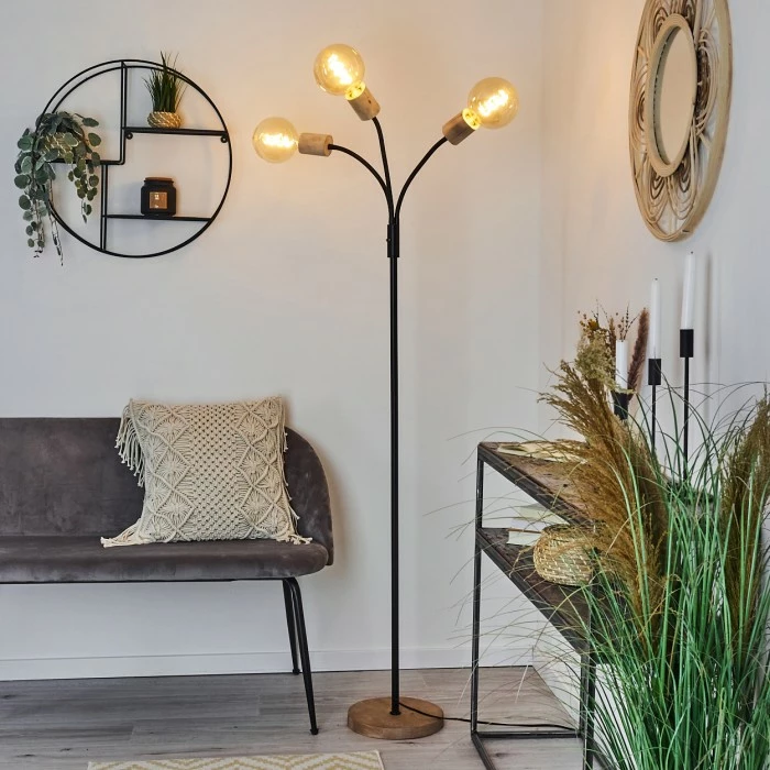 Hofstein Vasanello Stehleuchte Schwarz, Braun, 3-flammig – Bild 7