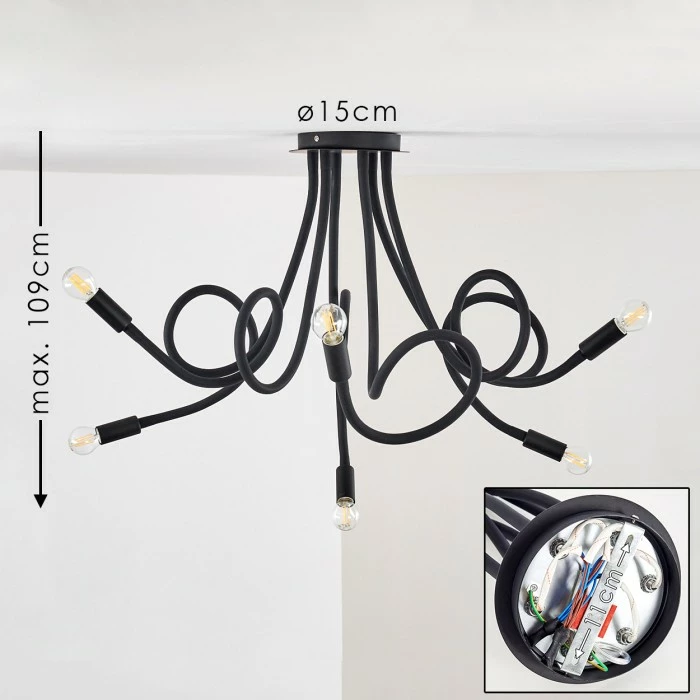 Hofstein Wertach Deckenleuchte Schwarz, 6-flammig – Bild 2