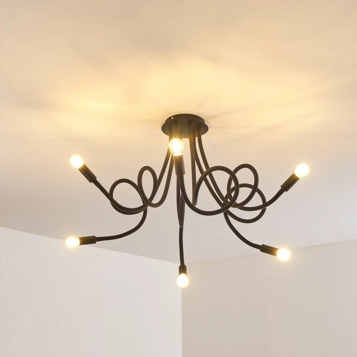 Hofstein Wertach Deckenleuchte Schwarz, 6-flammig – Bild 4