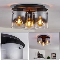 Hofstein Wichita Deckenleuchte Schwarz, Rauchfarben, 3-flammig