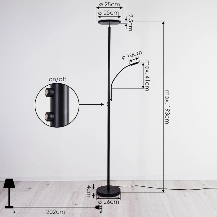 Hofstein Wonsbek Deckenfluter LED Schwarz, 2-flammig – Bild 4