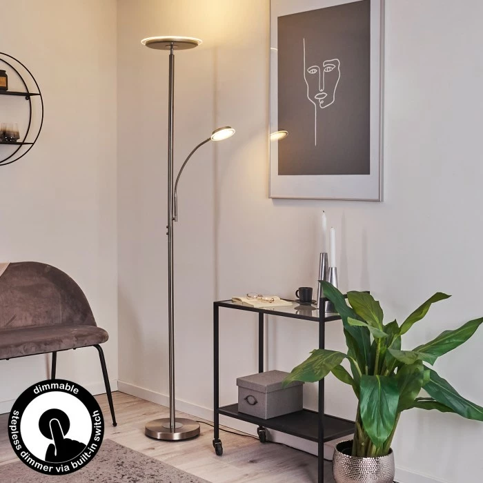 Hofstein Wonsbek Stehleuchte LED Nickel-Matt, 2-flammig