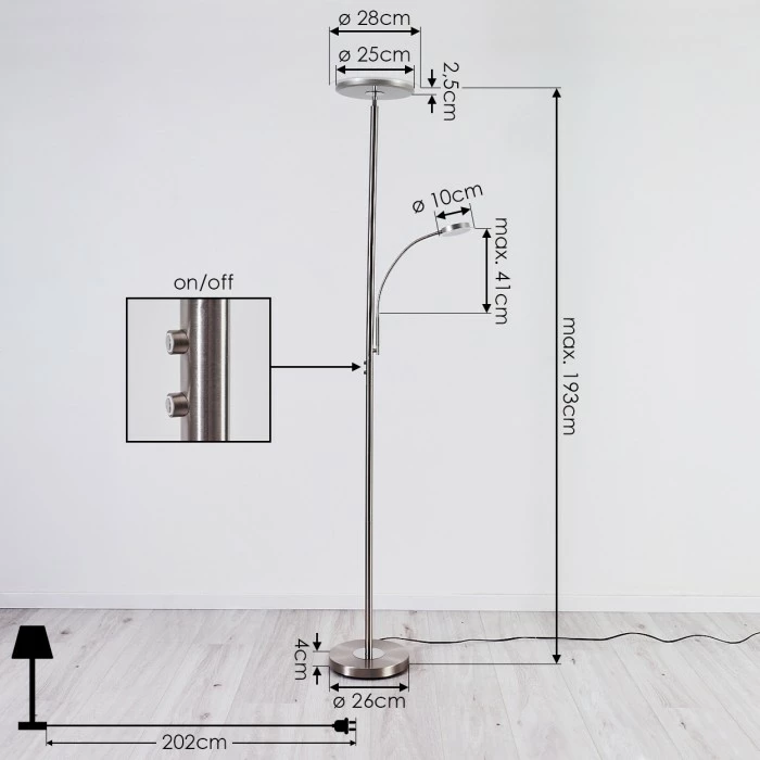 Hofstein Wonsbek Stehleuchte LED Nickel-Matt, 2-flammig – Bild 4