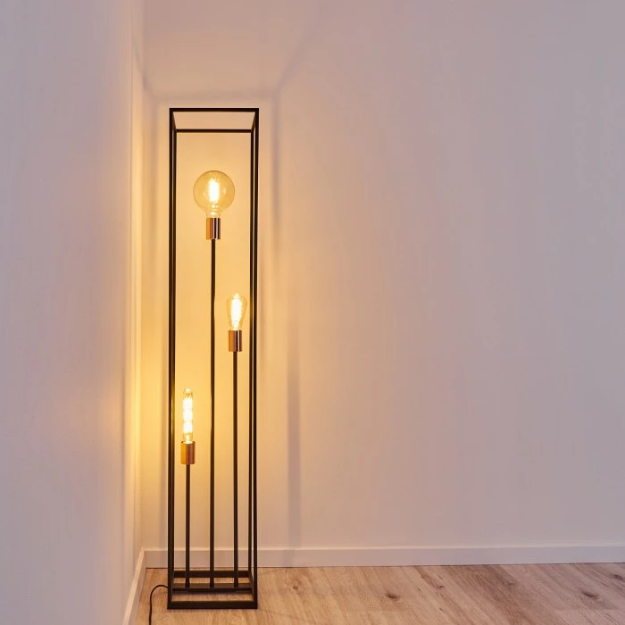 Hofstein Yuhigaoka Stehleuchte Schwarz, Kupferfarben, 3-flammig – Bild 5