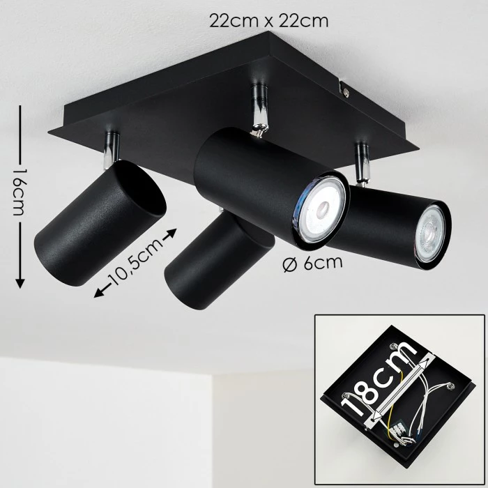 Hofstein Zuoz Deckenleuchte Chrom, Schwarz, 4-flammig – Bild 2